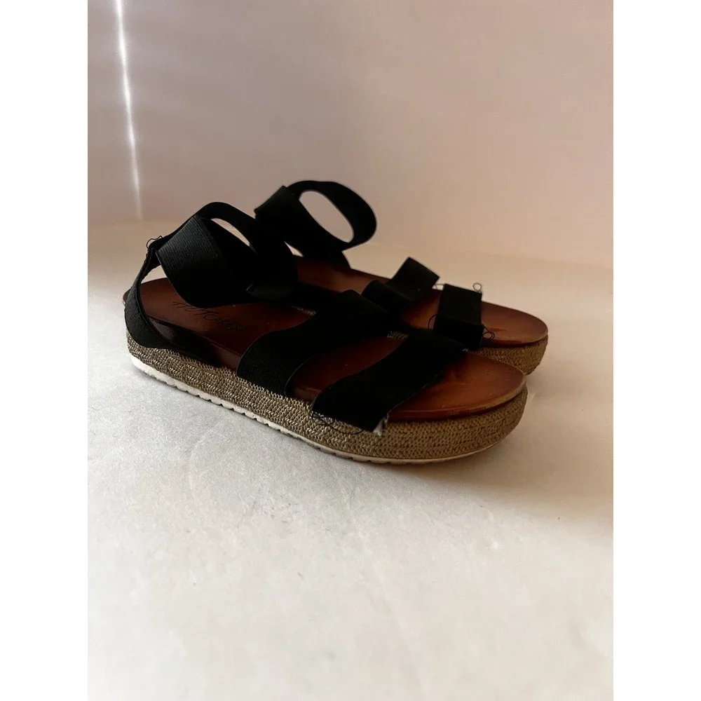 HOTCAKES Girls 13 Shoes Sandals Stretch Straps Black Platform Vacation Strappy